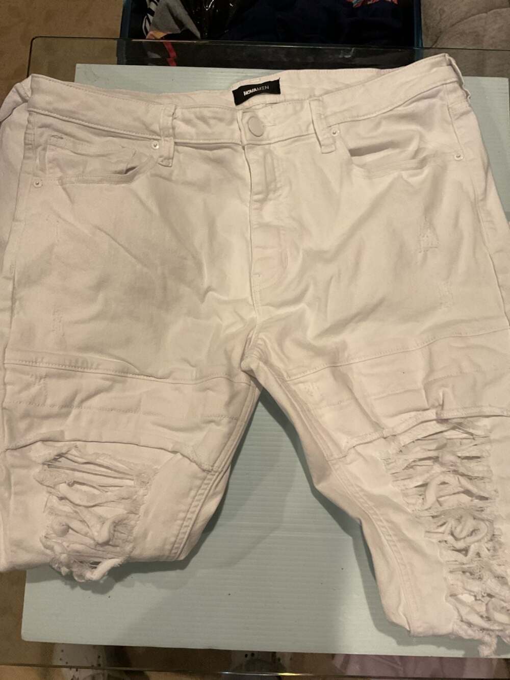 NovaMen White Distressed Biker Jeans size 36